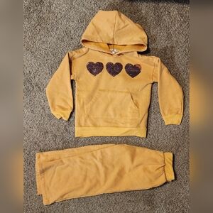 Nannette Mustard Hoodie and Pants Set with Heart Accents